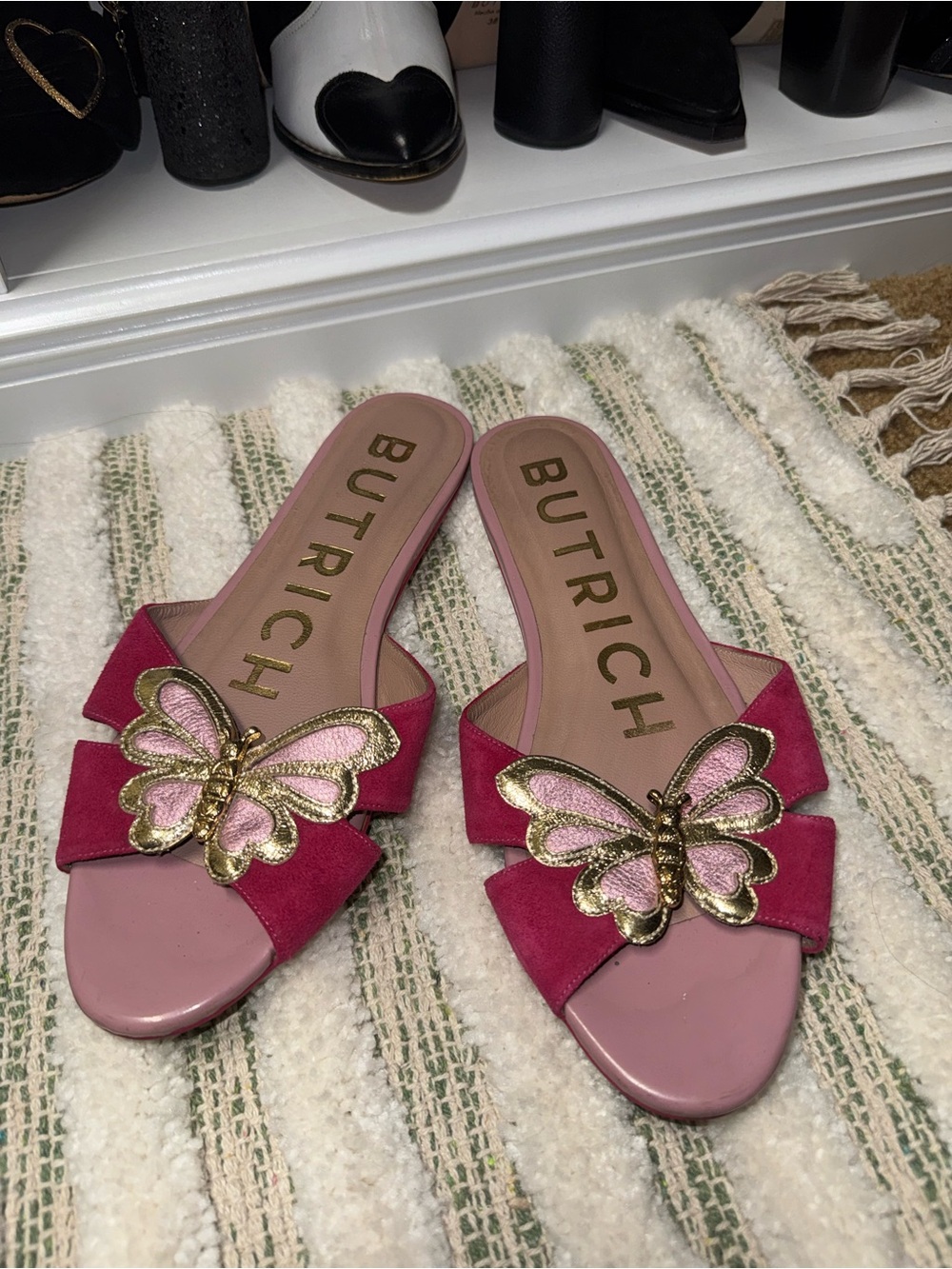Butrich Pink Butterfly Slide Sandals
